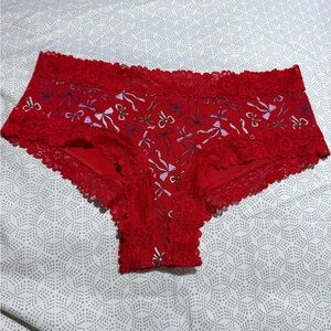 ❄️🦇Victoria's Secret Red Lace Bow Pattern Panties